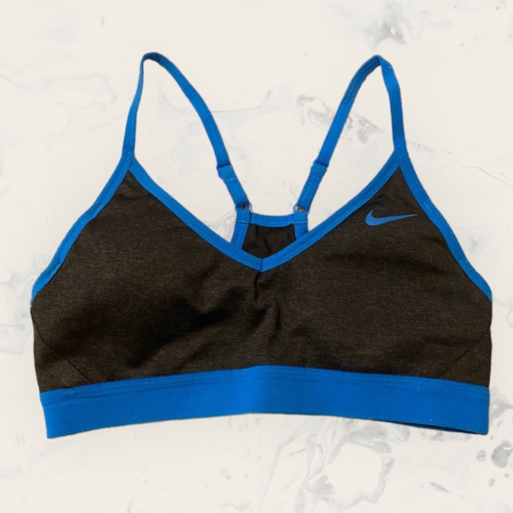Nike Dri-Fit Heathered Black and Blue Racerback Sports Bra. Size S. Lined/Padded